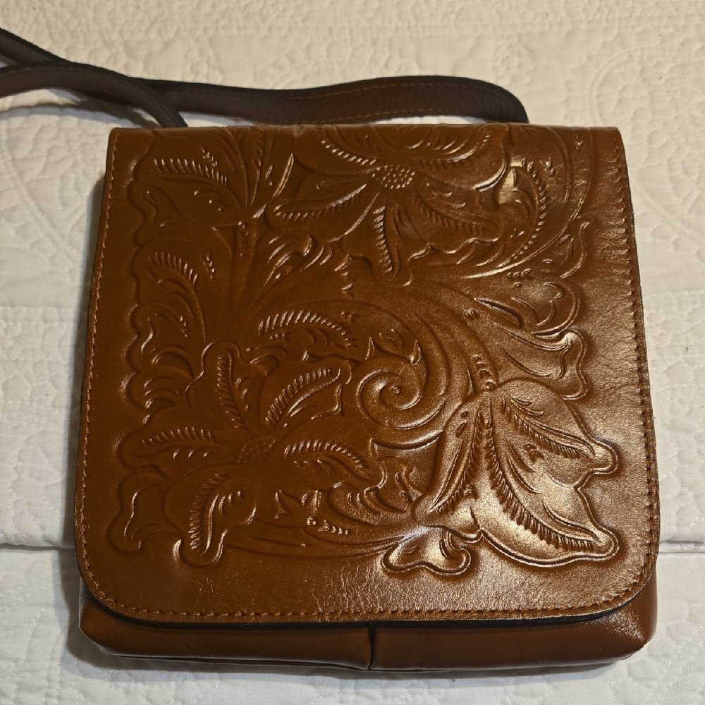 Patricia Nash Tan Floral Embossed Crossbody Bag